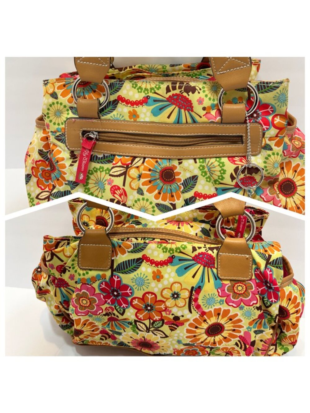 Lily Bloom Floral Bee Tote Bag Busy Bee Recycled Polyester Vinyl Trim Boho Y2K - Picture 2 of 16